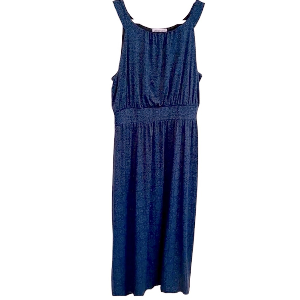 Meri Skye Black & Blue Print Sleeveless Maxi Dress Sz 2X